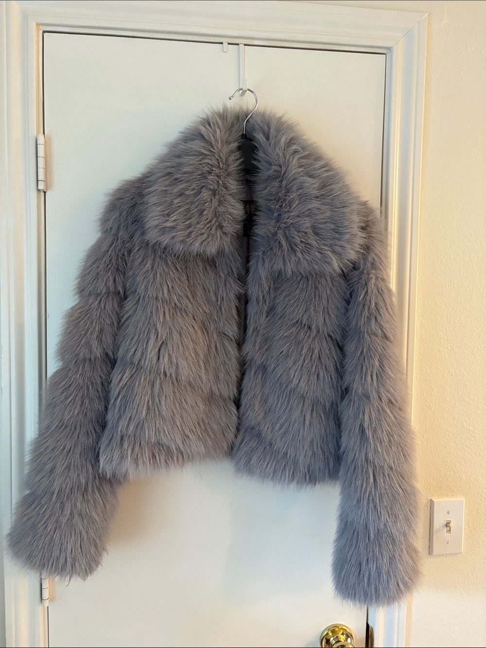 House of Harlow Gray Faux Fur Cropped Jacket